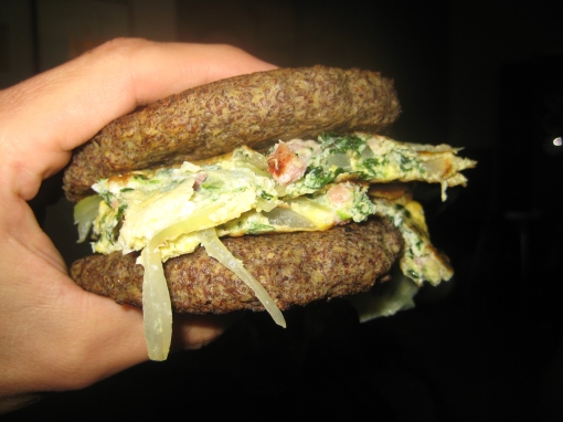 Low carb flax bun breakfast sandwich
